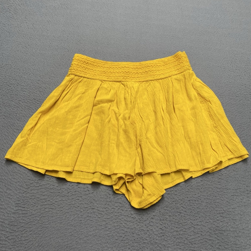 Aerie Shorts Womens Small Yellow Paperbag Elastic Waist Cotton Viscose 3 In